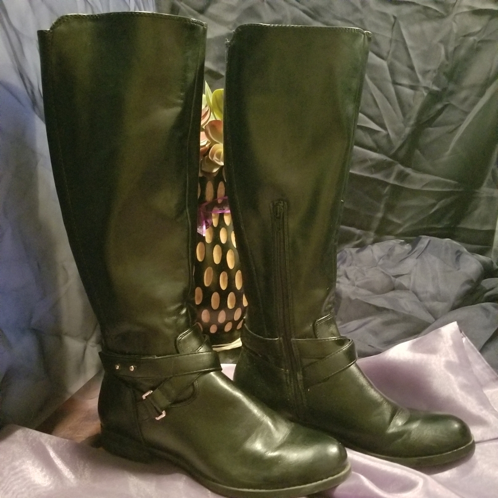 Merona Black Faux Leather Riding Boots Size 8